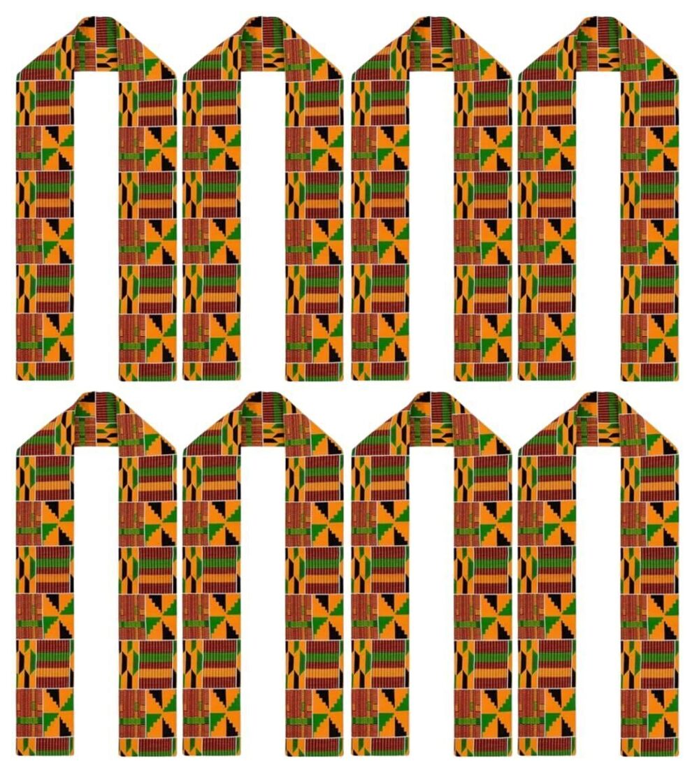 9423 8 Pack African Scarf Black History Sash Kente Cloth Stole Dashiki